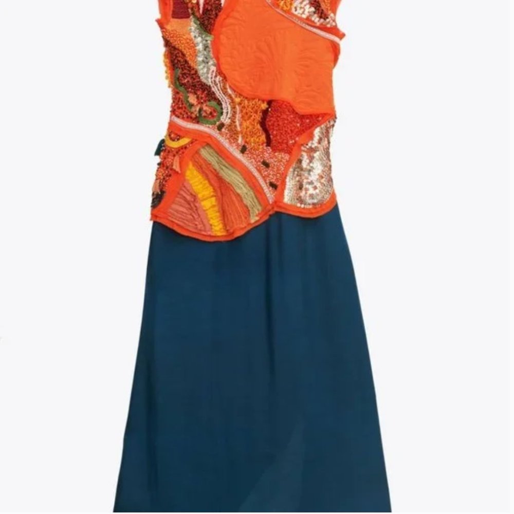 RARE!! NWT ZARA ATELIER BEADED DRESS LIMITED EDITION ORANGE S M GORGEOUS!! - Picture 10 of 13